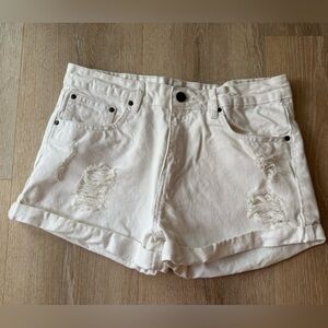 White Distressed Women High Waisted Jean Shorts
